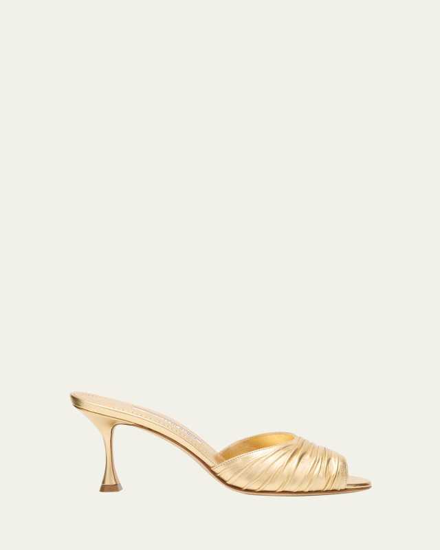 Pirua Ruched Metallic Mule Sandals